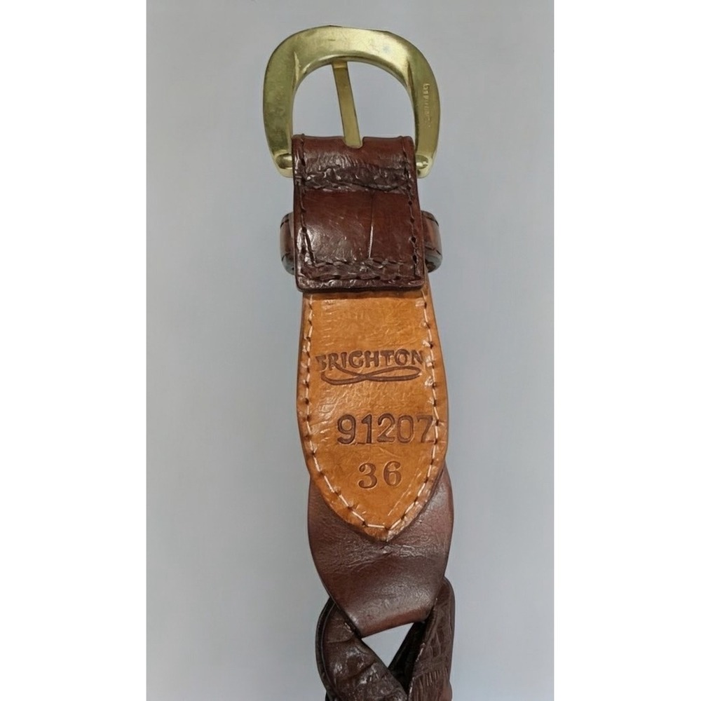 Brighton Braided Leather Belt Women Size 36 Brown Croc Embossed Boho Western - Picture 3 of 10